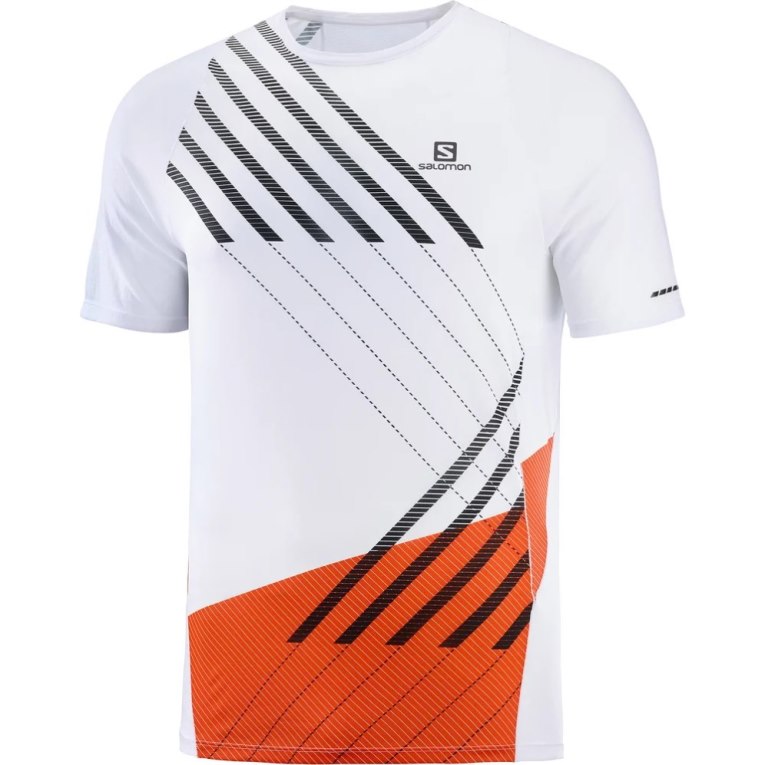 White / Red Salomon Sense Aero Short Sleeve Men's T-Shirts | IE PC1632